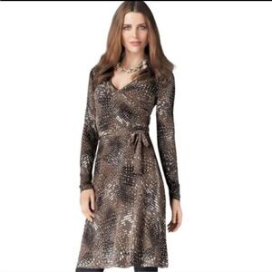 Cabi | Dappled Dots Faux Wrap Long Sleeve Dress medium NWT